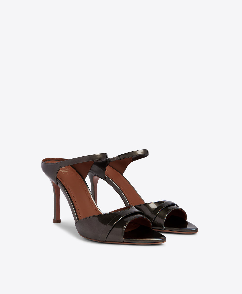 Malone Souliers Una 90mm Black Metallic Patent Heeled Sandals