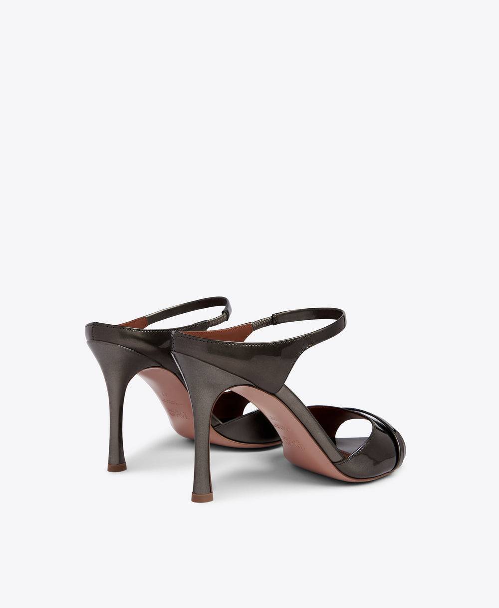 Malone Souliers Una 90mm Black Metallic Patent Heeled Sandals