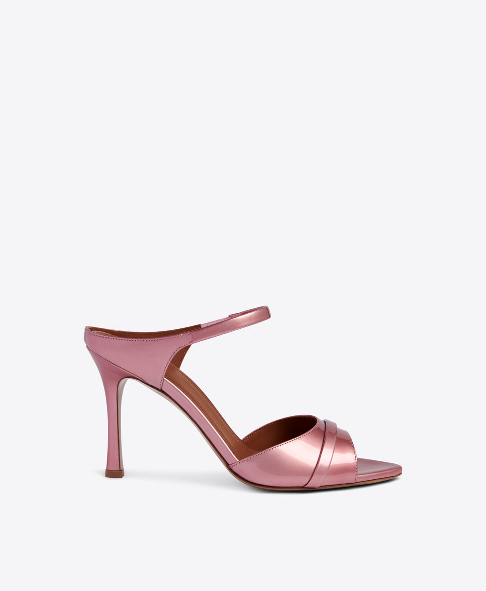 Malone Souliers Una 90mm Pink Metallic Patent Heeled Sandals