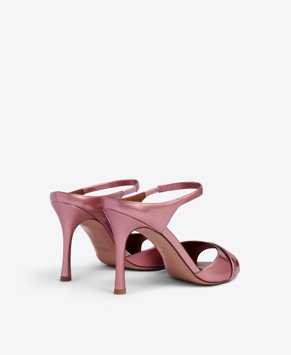 Malone Souliers Una 90mm Pink Metallic Patent Heeled Sandals