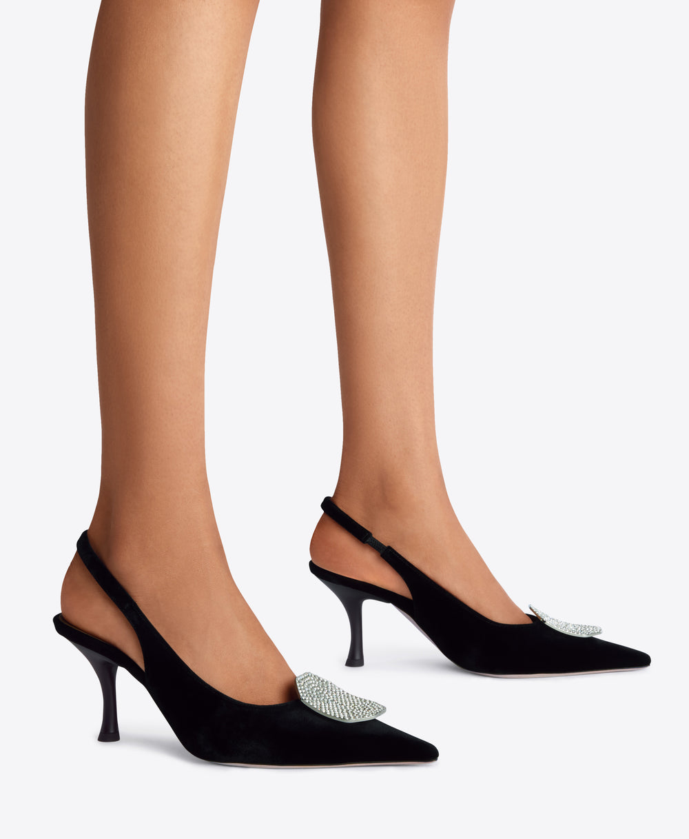 Black Velvet Slingbacks with Strap Ornament | Malone Souliers