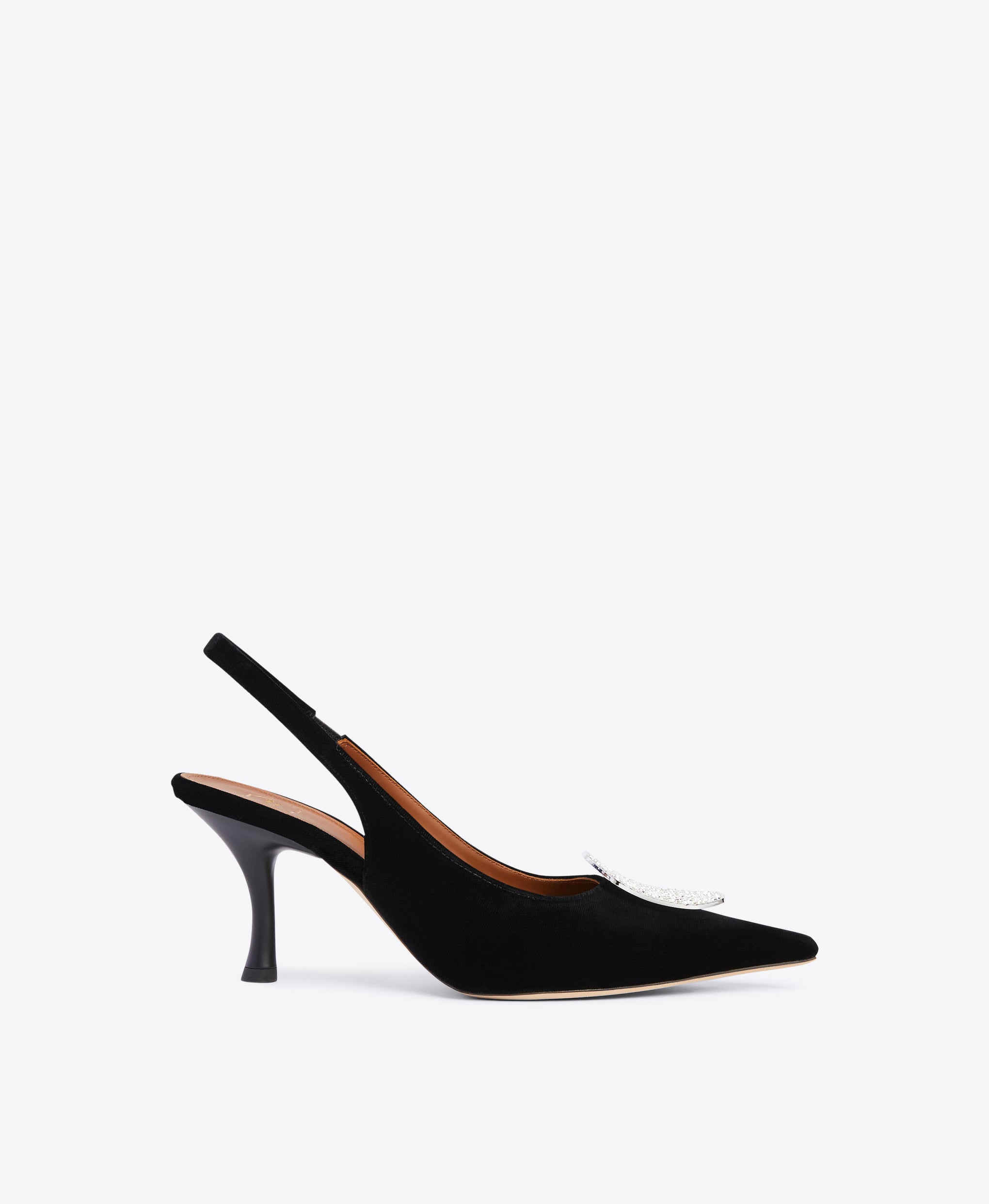 Black Velvet Slingbacks with Strap Ornament | Malone Souliers