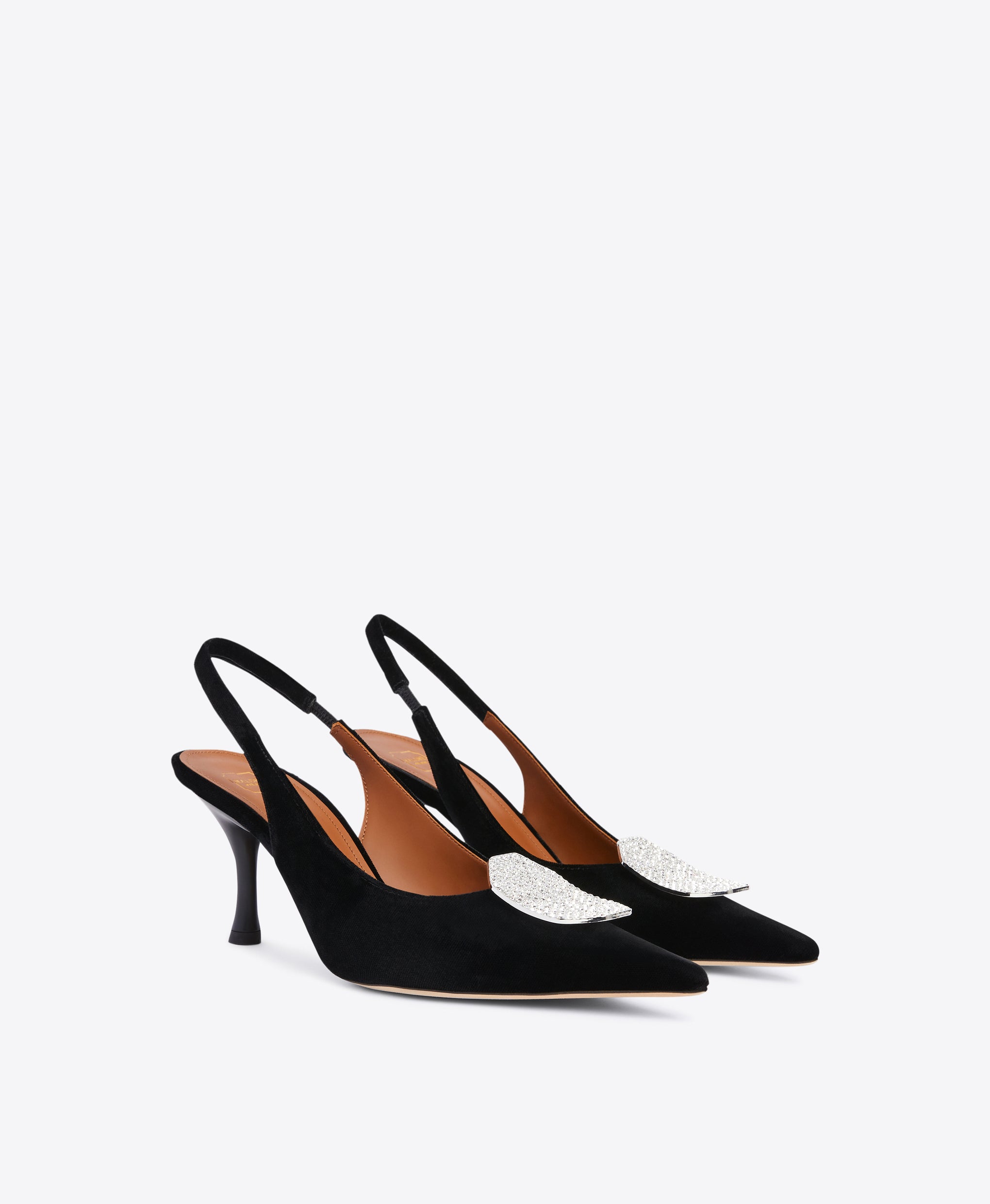 Black Velvet Slingbacks with Strap Ornament | Malone Souliers