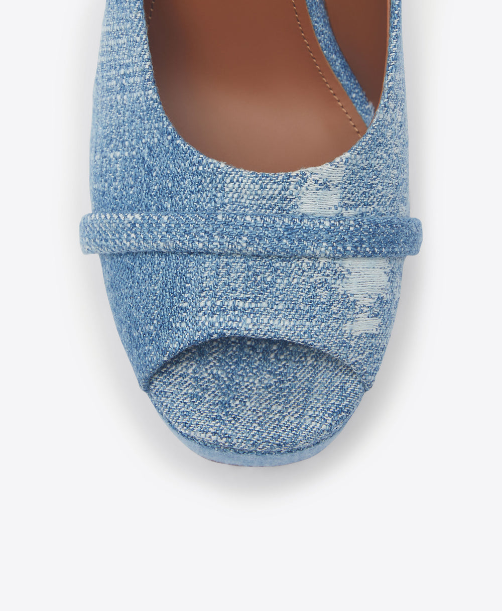 Malone Souliers Yasmin 125mm Baby Blue Denim Platform Mules