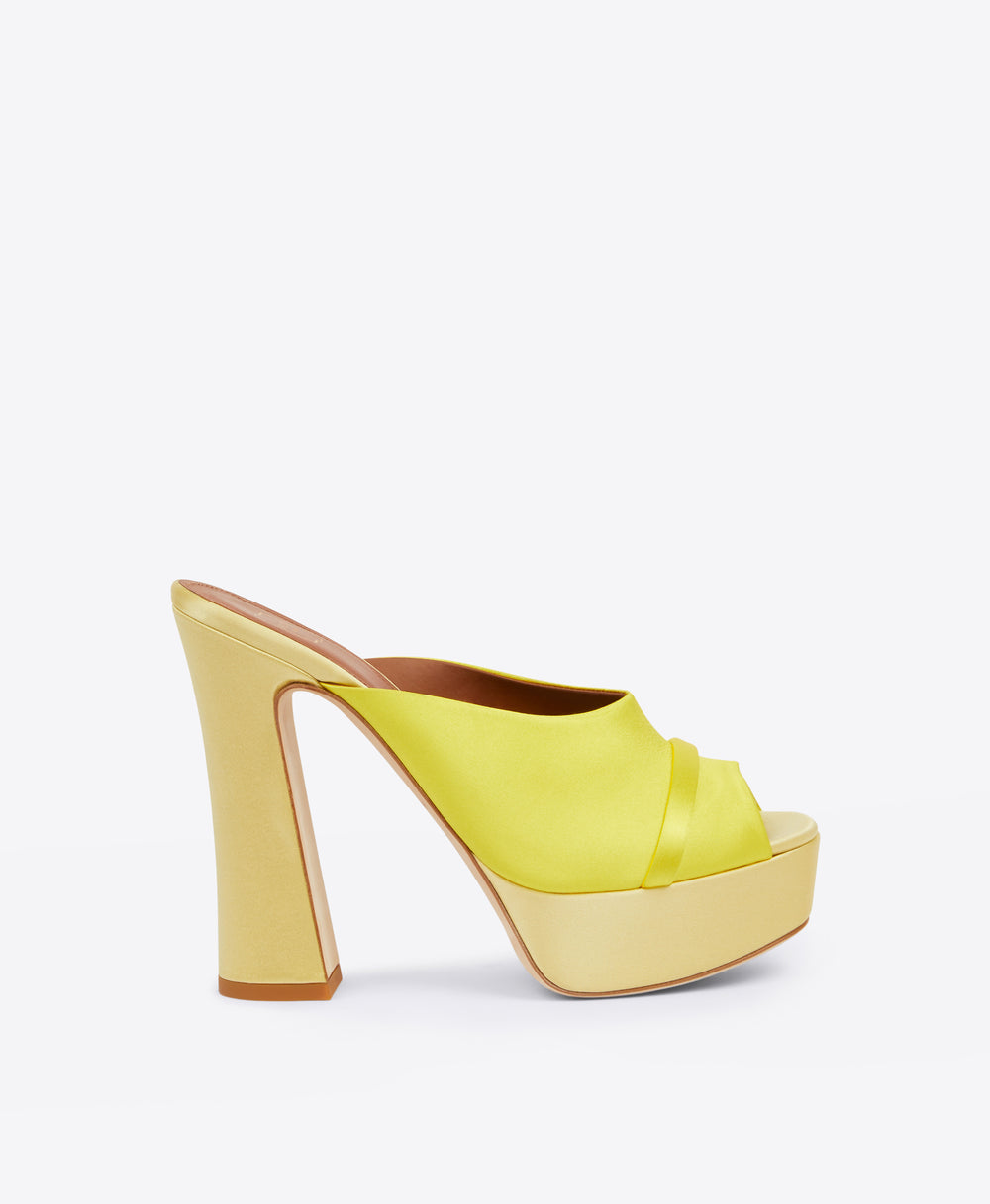 Women's Yellow Satin Platform Mules Malone Souliers