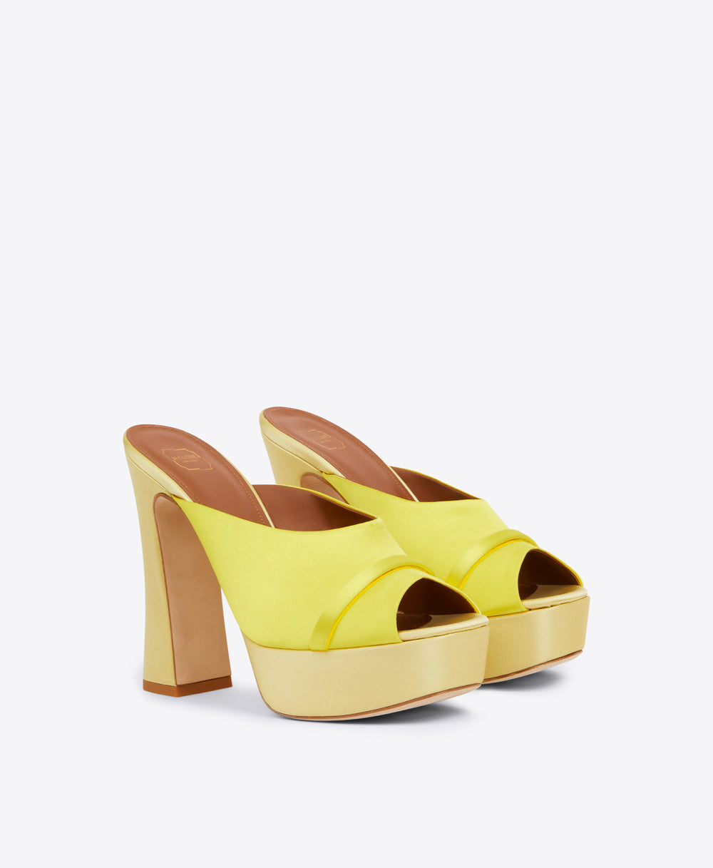 Women's Yellow Satin Platform Mules Malone Souliers