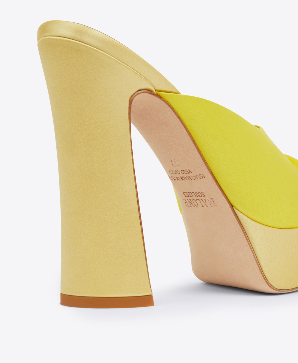 Women's Yellow Satin Platform Mules Malone Souliers