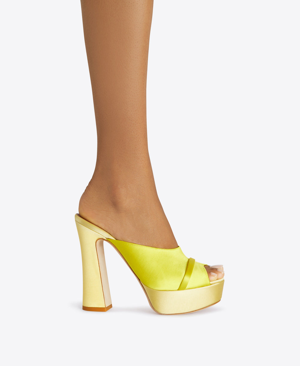 Women's Yellow Satin Platform Mules Malone Souliers